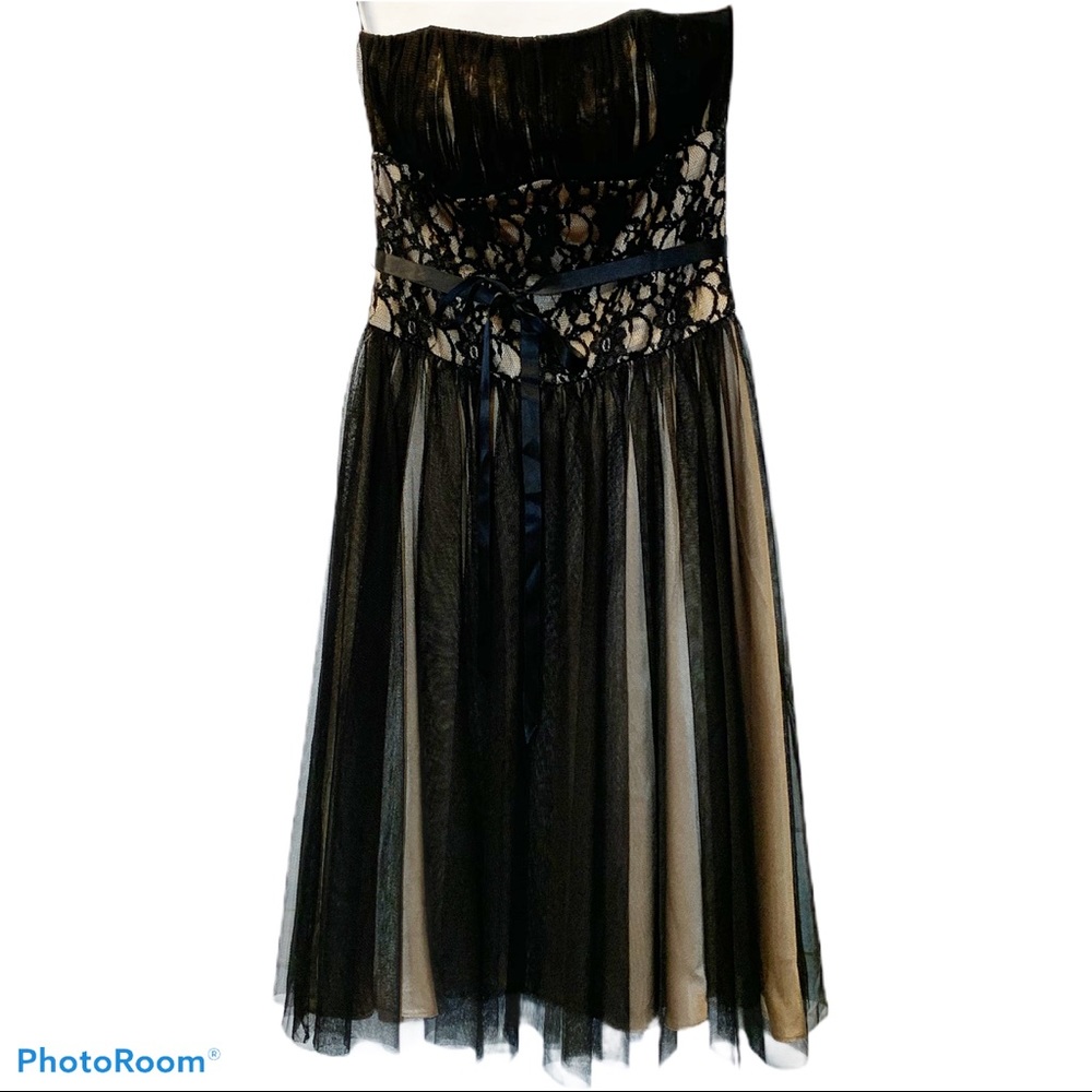 Strapless Black Lace Dress - Tan Satin Lining - Picture 2 of 9